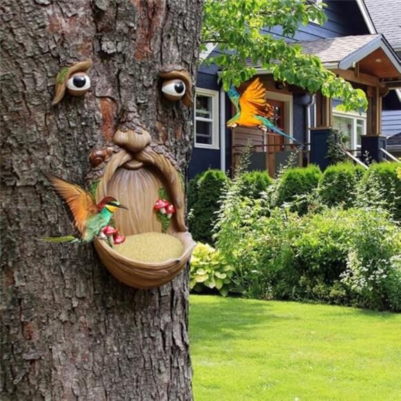 SUQ I OME Large Tree Faces Bird Feeder Decor Outdoor – Tree Hugger Yard Art - Picture 7 of 7